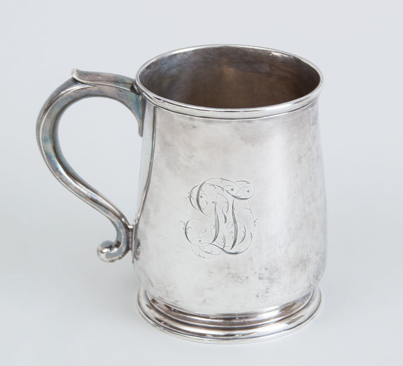 Appraisal: GEORGE II MONOGRAMMED SILVER MUG Possibly Richard Bayley London the