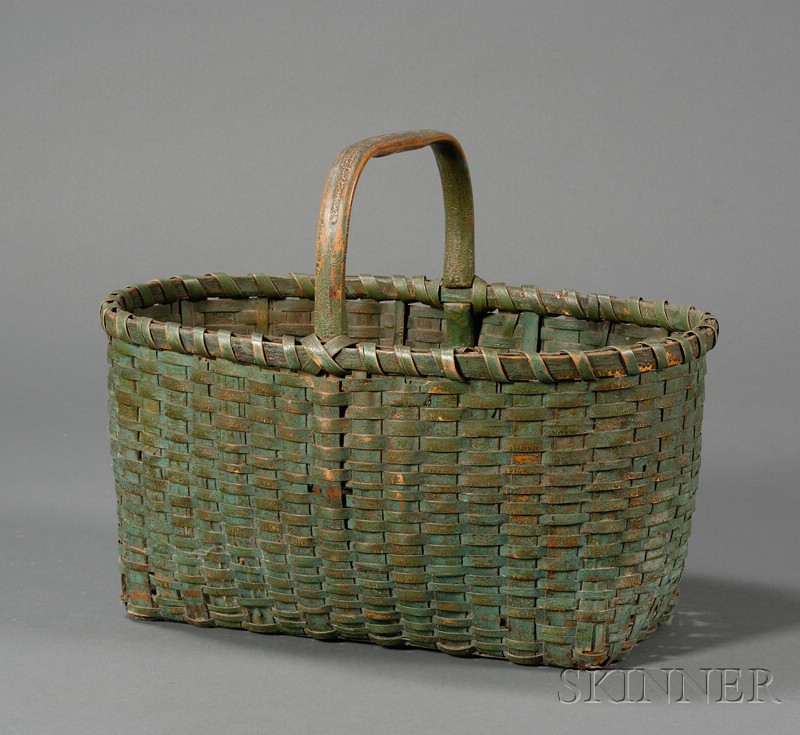 Appraisal: Painted Woven Splint Gathering Basket America late th century oval