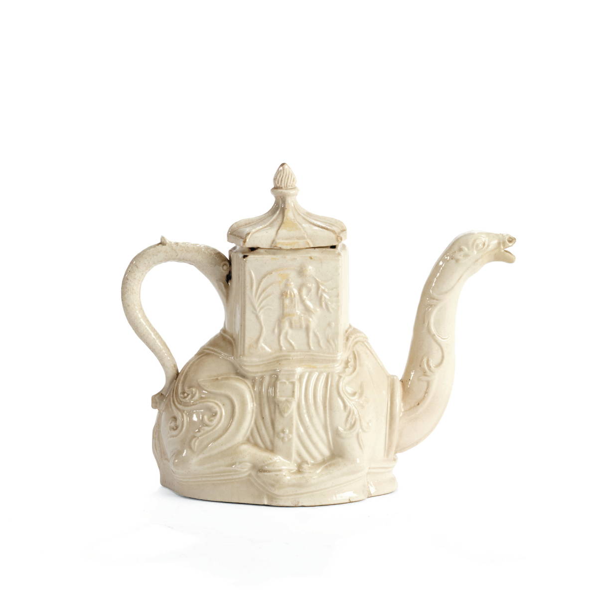 Appraisal: RARE STAFFORDSHIRE SALTGLAZE 'CAMEL' TEAPOT AND COVER CIRCA - Molded