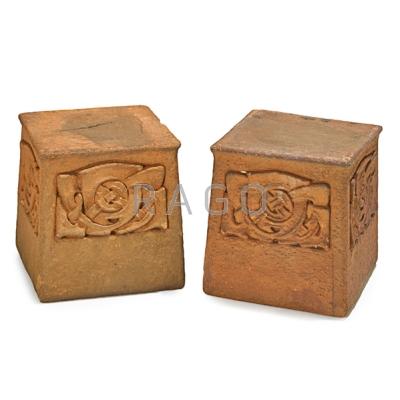 Appraisal: ARCHIBALD KNOX - LIBERTY Pair of terra cotta garden stools