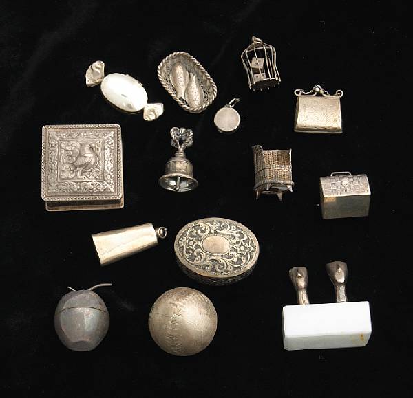 Appraisal: A group of silver novelty boxes etc Comprising box as