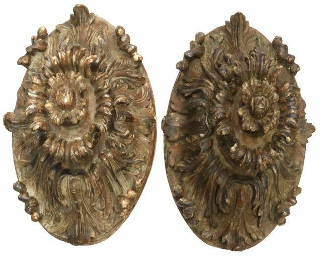 Appraisal: pair Italian ornamental wood architectural elements possibly ceiling mounts th