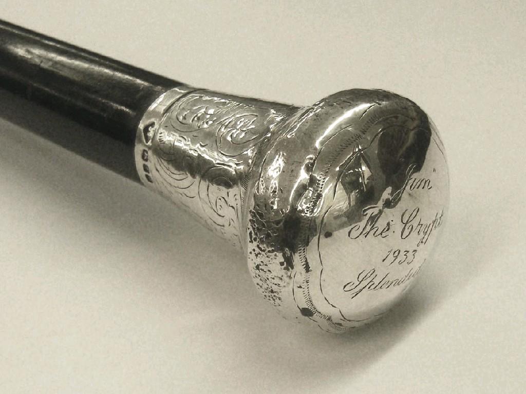 Appraisal: Evening cane with silver knop inscribed 'Jim' the Crypt Splendid