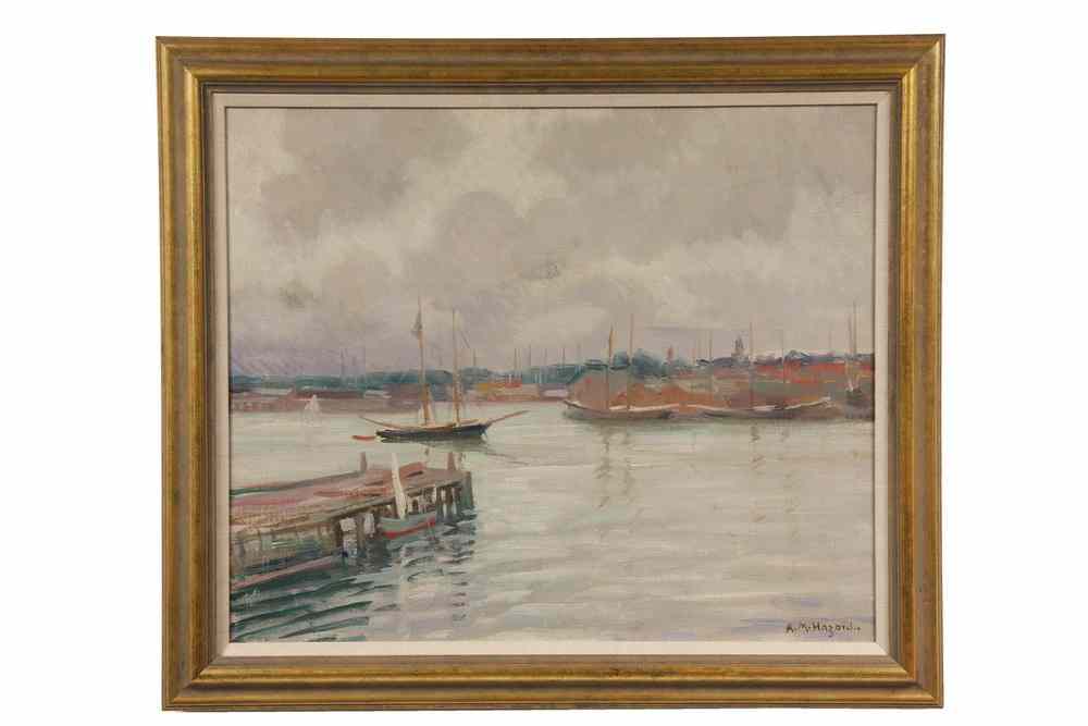 Appraisal: OOC - Harbor Scene Under Grey Skies by Arthur Merton