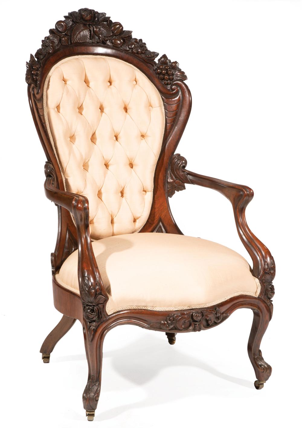 Appraisal: American Rococo Carved and Laminated Rosewood Gentleman's Armchair c -