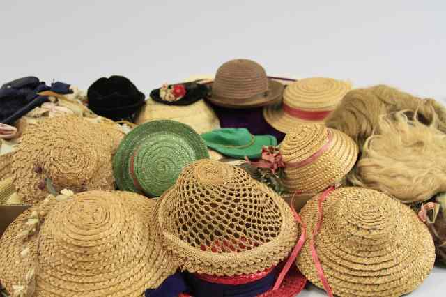 Appraisal: LOT OF DOLL HATS BONNETS AND WIGS Large lot includes