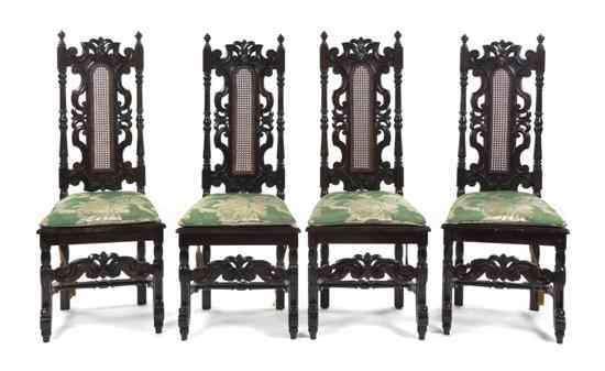 Appraisal: A Set of Four Renaissance Revival Side Chairs having caned