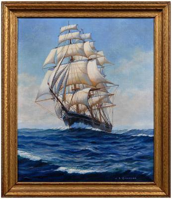 Appraisal: J Seaverns Erickson painting titled verso quot Broad Studding Sails