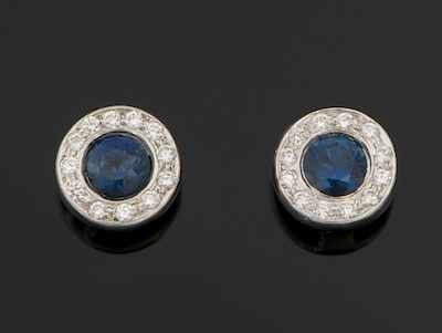 Appraisal: A Pair of Ladies' Sapphire and Diamond Earrings k white