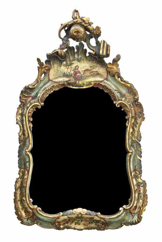 Appraisal: A Venetian Painted and Parcel Gilt Mirror of cartouche form