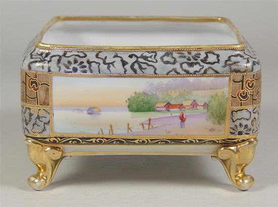 Appraisal: Footed Nippon Ferner in Square Style Circa Landscape scene of