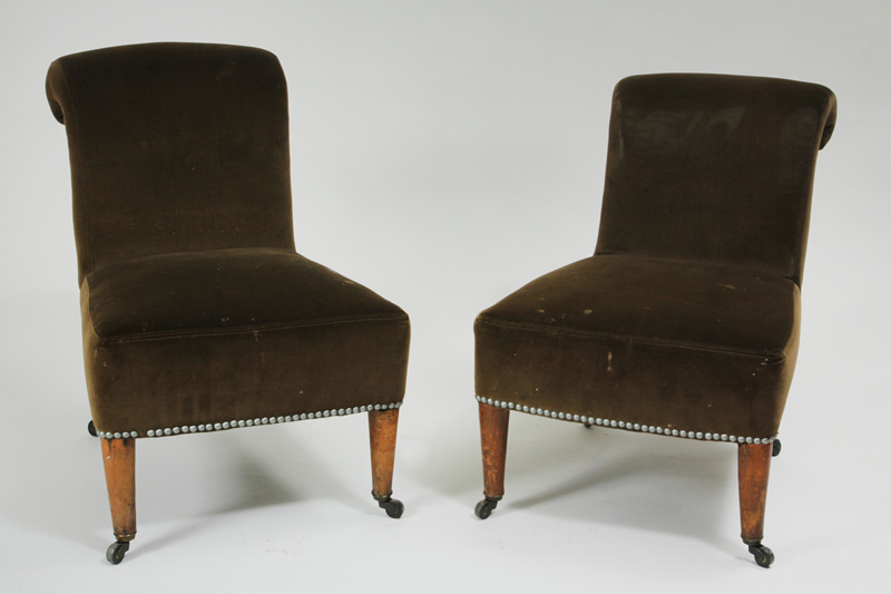 Appraisal: Near Pair of Victorian Walnut Upholstered Slipper Chairs x x