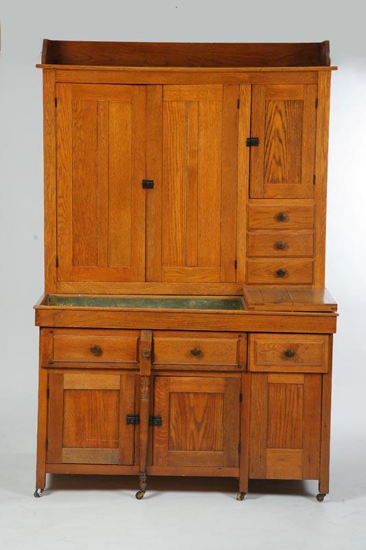 Appraisal: FIFTH LEG KITCHEN CUPBOARD WITH DRYSINK Oak with a gallery