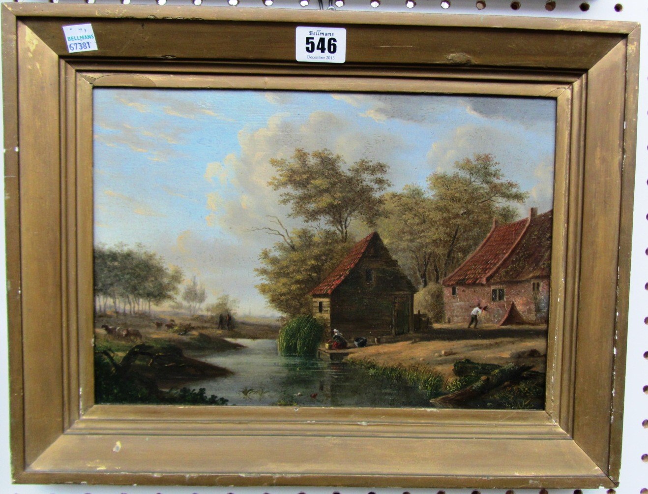 Appraisal: Dutch School th century Figures by a riverside house oil