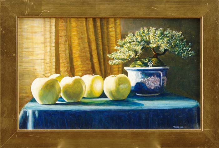 Appraisal: TRACY MEDLING American th Century SUNLIT APPLES Oil on board