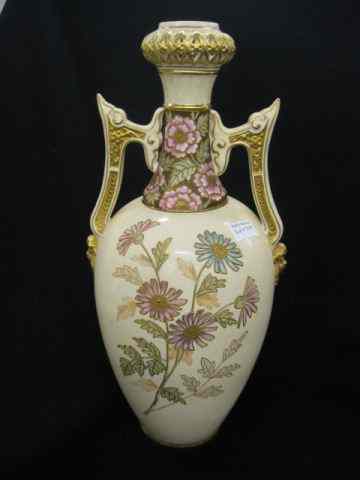 Appraisal: Victorian Handpainted Porcelain Vase elegant floral gold trim fine openwork