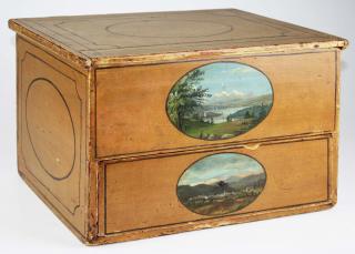 Appraisal: th c Vermont paint decorated drawer storage box with scenes