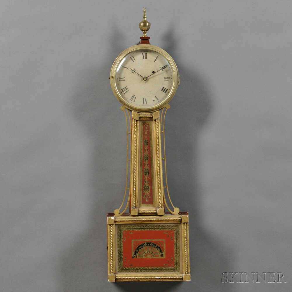 Appraisal: Mahogany Patent Timepiece or Banjo Clock Massachusetts c mahogany case