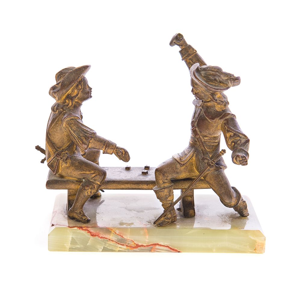 Appraisal: Vienna Bronze Statue of Dice Players on Green Alabaster Vienna