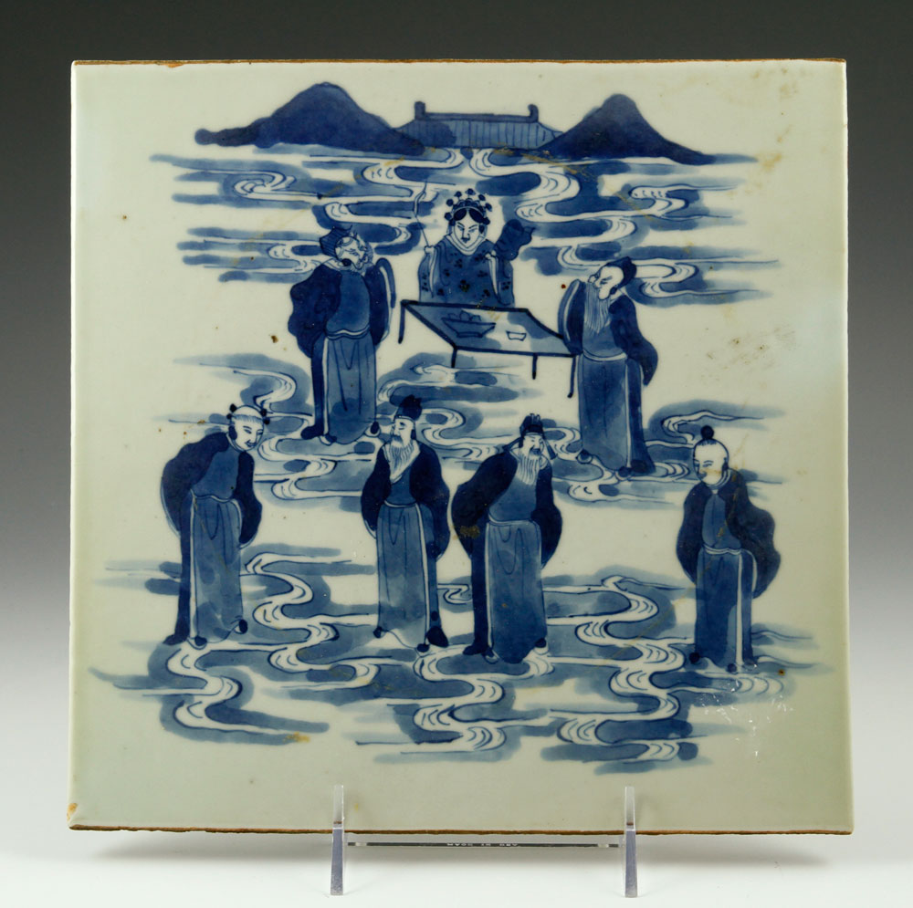 Appraisal: - Qing Dynasty Blue and White Plaque Chinese Qing Dynasty