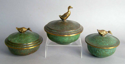 Appraisal: Three Carl Sorenson bronze bowls together with a pair of