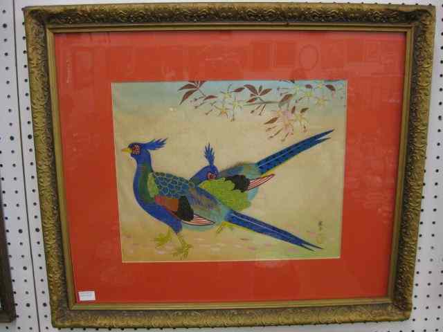 Appraisal: Oriental Painting on Silk of Pheasants '' diameter Farsi