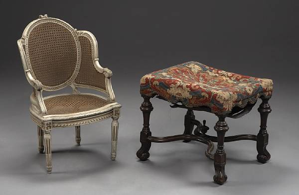 Appraisal: A Louis XVI style painted child s chair together with