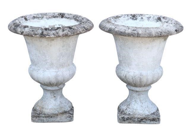 Appraisal: pair Campana style cast stone composite garden urns having fluted