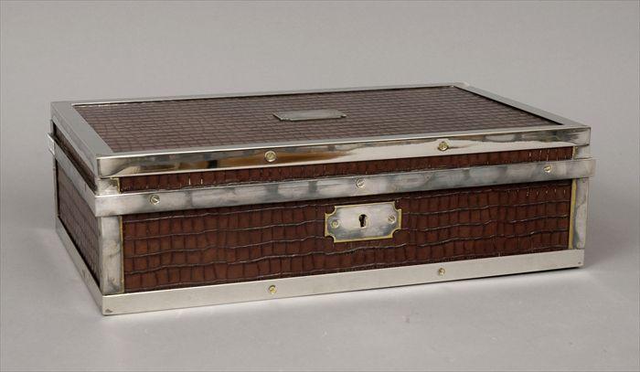 Appraisal: Contemporary Faux Alligator and Silverplate Humidor x x in