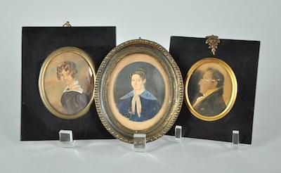 Appraisal: Three Early Miniature Oval Portraits on Paper Framed Each framed