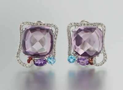 Appraisal: A Pair of Amethyst and Diamond Earrings k white gold