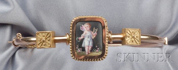 Appraisal: Antique kt Bicolor Gold and Enamel Bracelet depicting a cherub