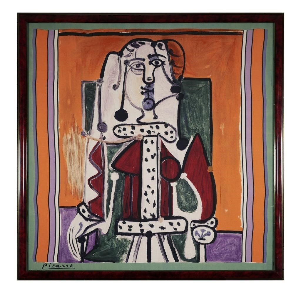 Appraisal: Printed scarf after Picasso depicts the portrait of a woman