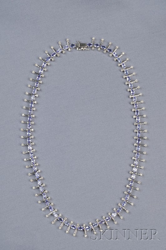 Appraisal: kt White Gold Tanzanite and Diamond Necklace set with cushion-cut