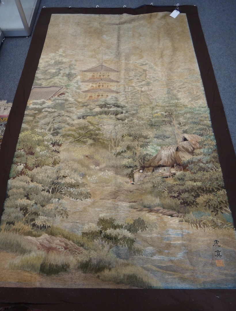 Appraisal: A large Japanese embroidered wall hanging th th century worked