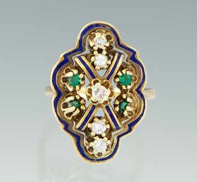 Appraisal: A Ladies' Enamel and Diamond Ring k yellow gold ring