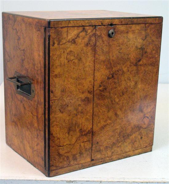 Appraisal: Victorian burr walnut campaign box with three internal drawers with