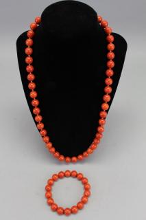 Appraisal: Red Coral Necklace and Bracelet Red Coral Necklace and Bracelet