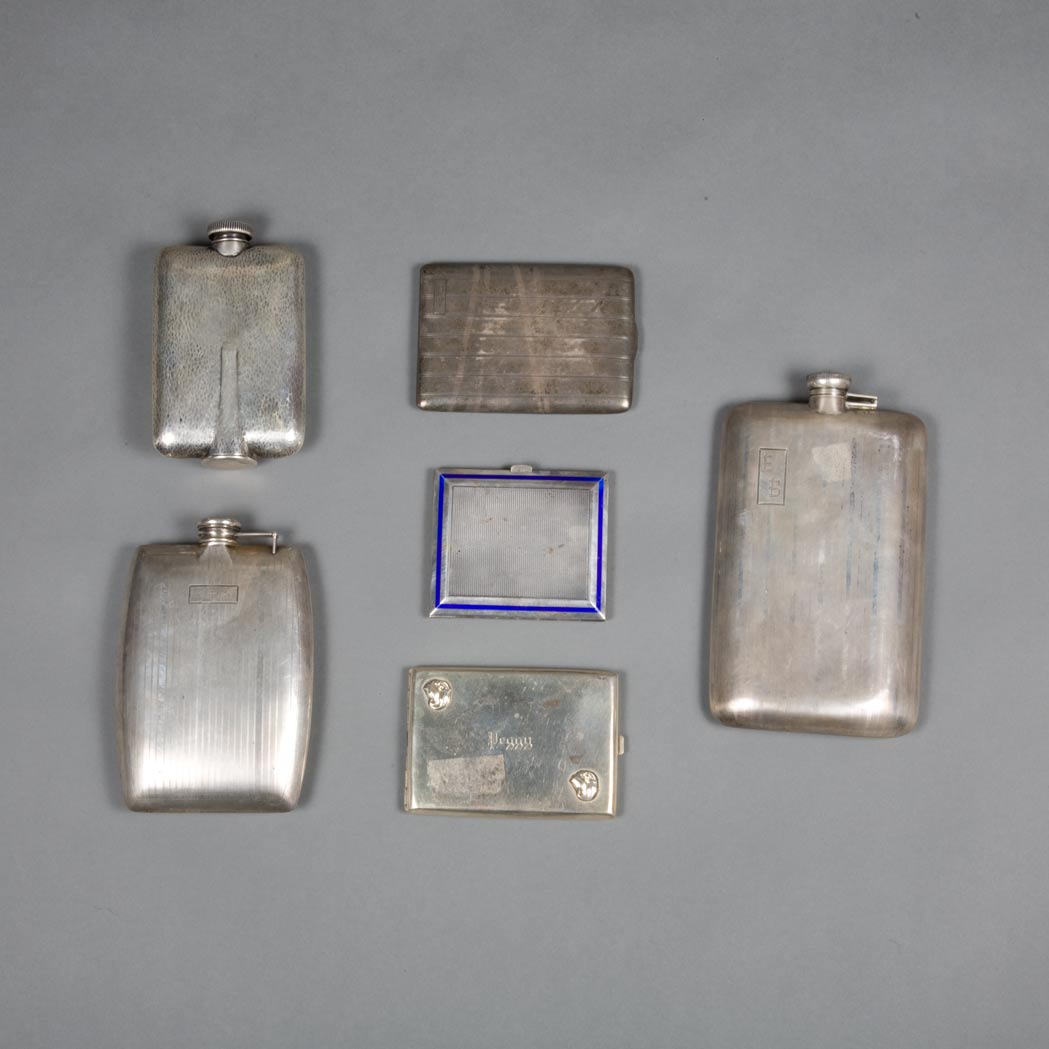 Appraisal: Four Sterling Silver Flasks Together with a Group of Five