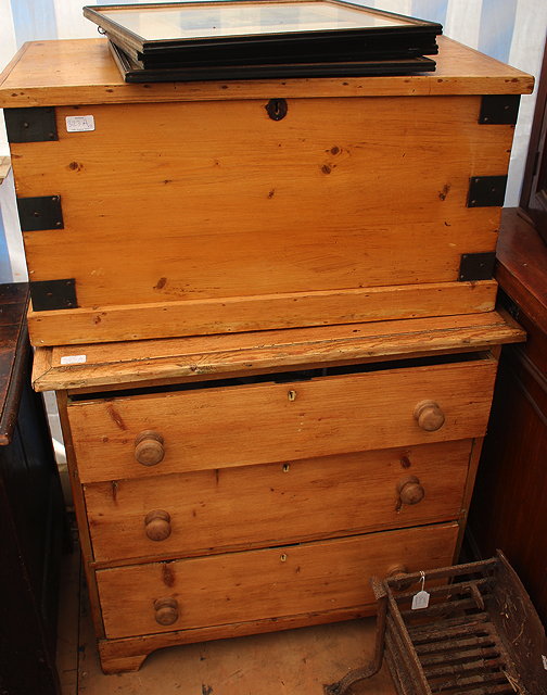 Appraisal: AN OLD IRON BOUND PINE BLANKET BOX cm wide together