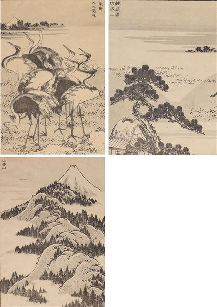 Appraisal: Group of three Japanese woodblock prints one with certificate of