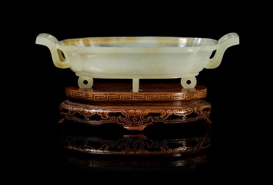 Appraisal: Sale Lot A Chinese Jade Two-Handled Shallow Dish early mid-