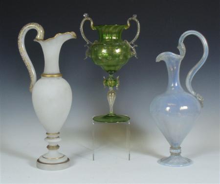 Appraisal: A th century Venetian opalescent glass ewer of tall slender