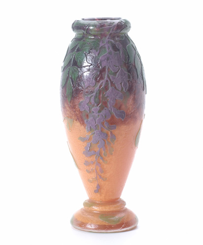 Appraisal: DAUM Etched and enameled glass vase patterned with wisteria in