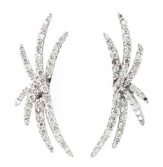 Appraisal: A Pair of Karat White Gold and Diamond Spray Earrings