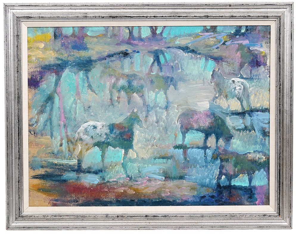 Appraisal: Earl Bliss 'Ponies in a Pond' Oil on Canvas Earl