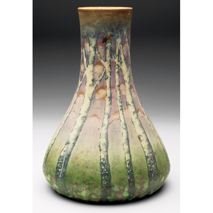 Appraisal: Amphora vase designed by Paul Dachsel nicely painted landscape design