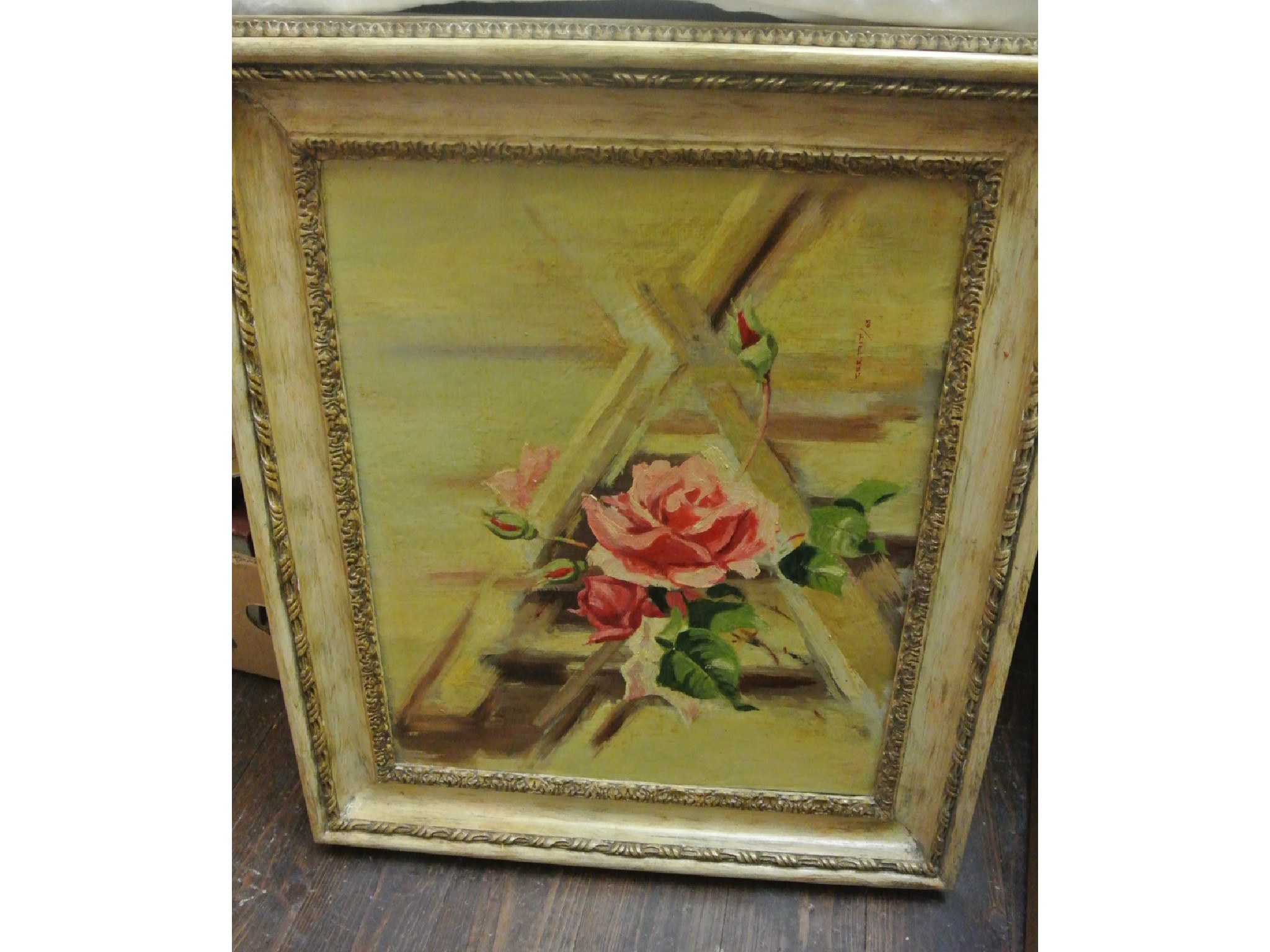 Appraisal: A th century oil painting on board of pink roses