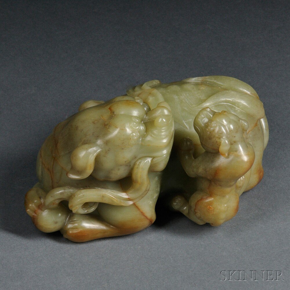 Appraisal: Jade Carving of a Foo Lion with Cub China the