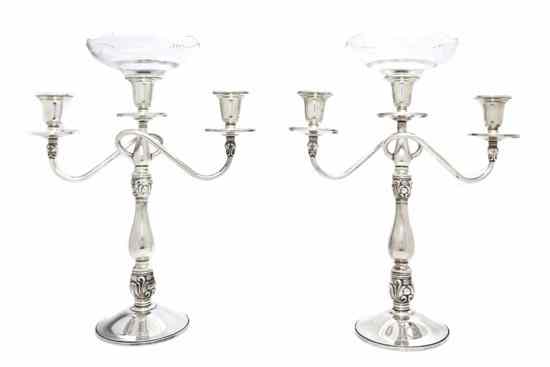 Appraisal: A Pair of American Sterling Silver Three-Light Candelabra International in